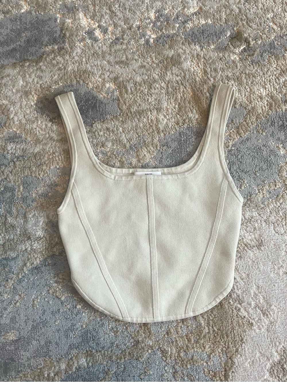Babaton Cream Scoop-Neck Structured Crop Top